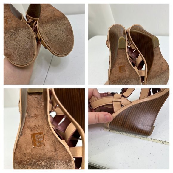 Coach Dawn‎ Wedges 6 B Leather Strappy Beige Heels Sandals Ankle Gladiator Brown - Picture 9 of 9
